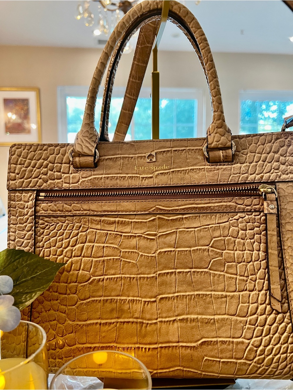 Kate Spade Romy Perri Lane Croc Embossed Leather Satchel Crossbody MSRP $398